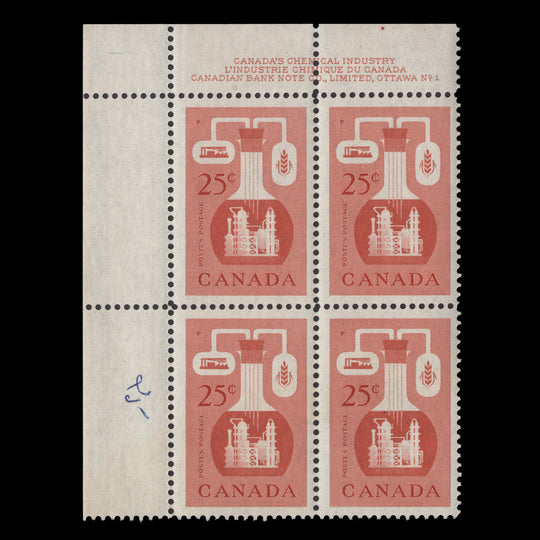 Canada 1956 (MNH) 25c Chemical Industry imprint/plate 1 block