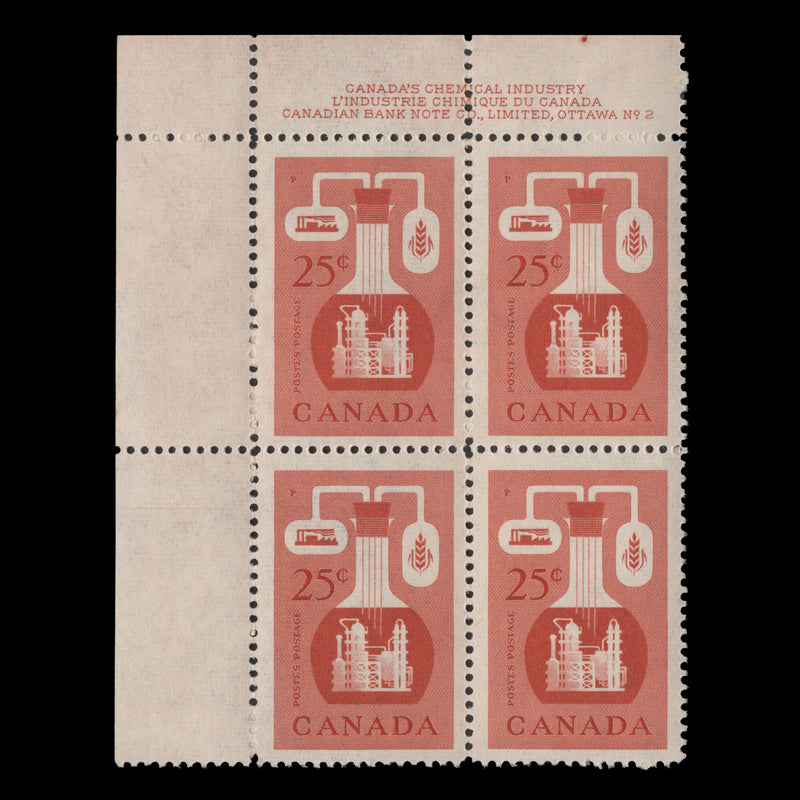 Canada 1956 (MNH) 25c Chemical Industry imprint/plate 2 block