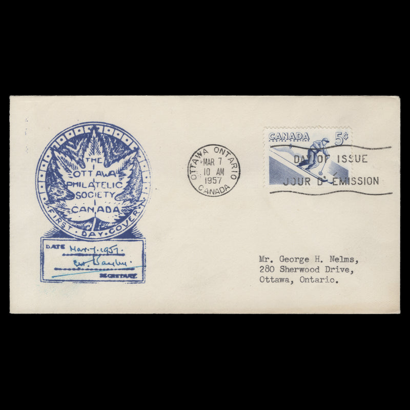 Canada 1957 (FDC) 5c Skiing, OTTAWA