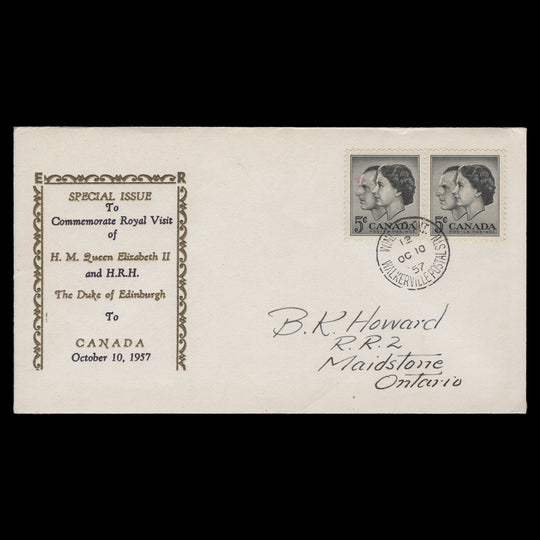 Canada 1957 (FDC) 5c Royal Visit pair, WINDSOR