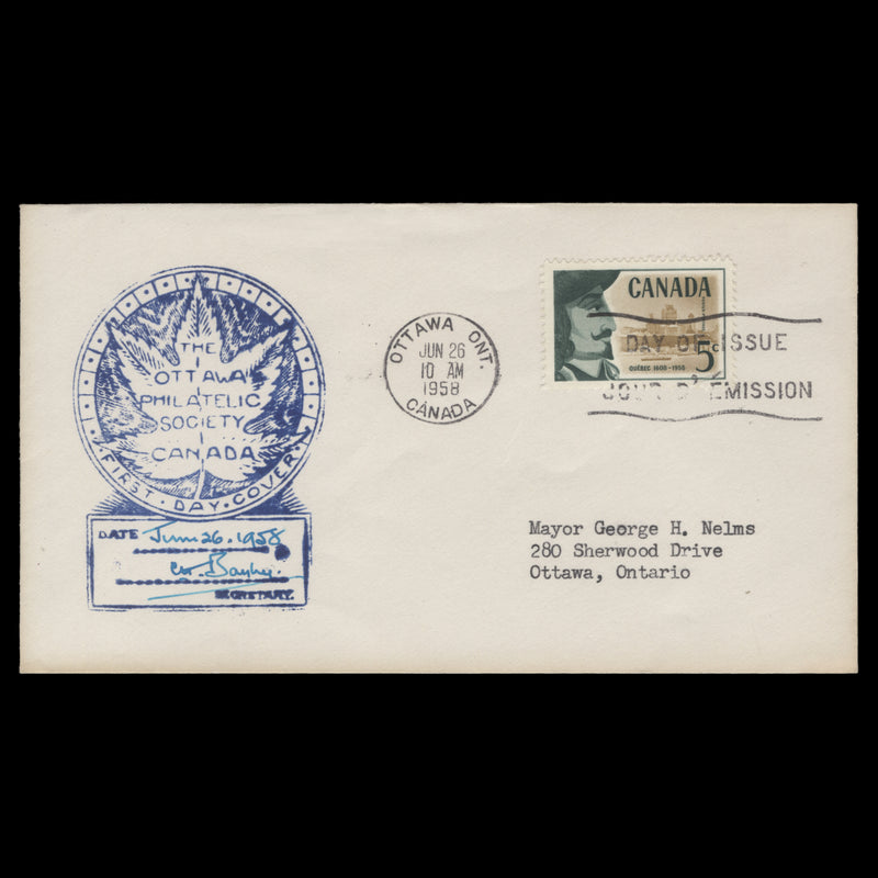 Canada 1958 Founding of Quebec first day cover, OTTAWA
