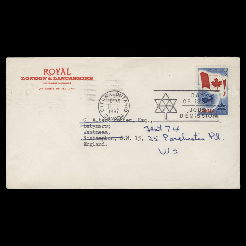 Canada 1967 (FDC) 5c Confederation Centennial, OTTAWA