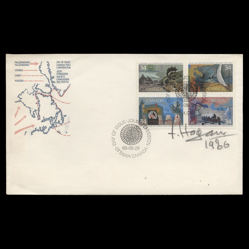 Canada 1986 Discoverers first day cover signed by designer
