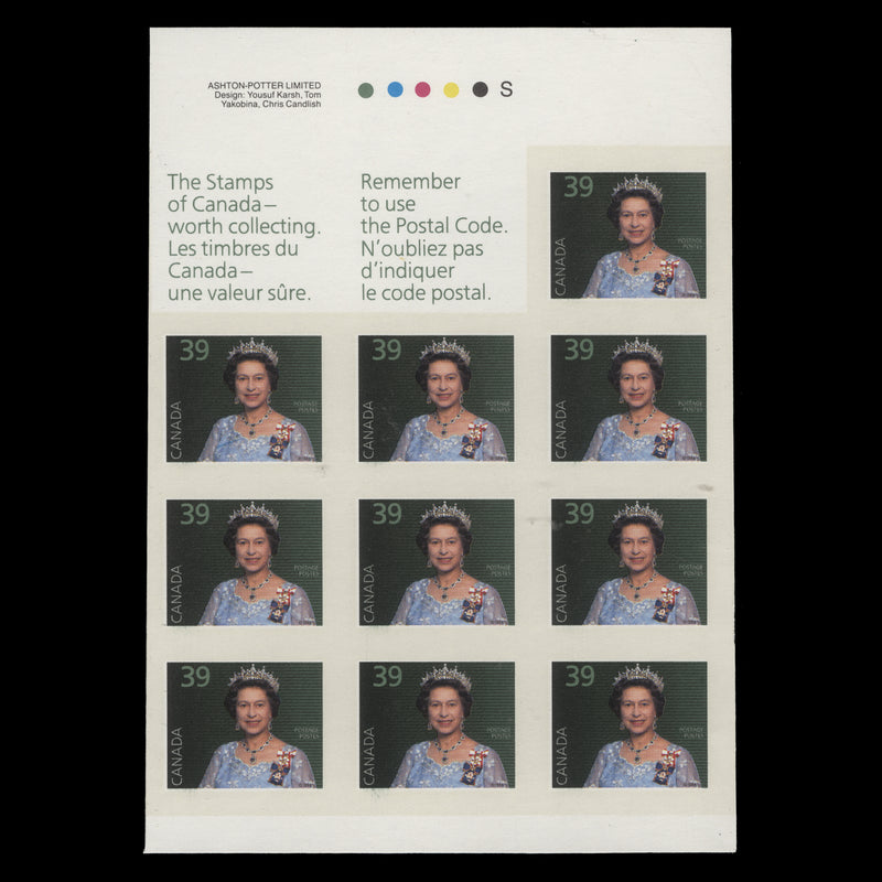 Canada 1990 (Variety) 39c Queen Elizabeth II imperf booklet pane
