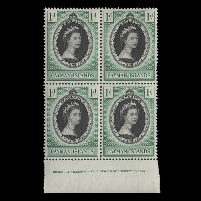 Cayman Islands 1953 (MNH) 1d Coronation imprint block  Media 1 of 1