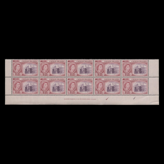 Cayman Islands 1954 (MNH) 2d Cayman Seamen imprint/plate 1–1 block