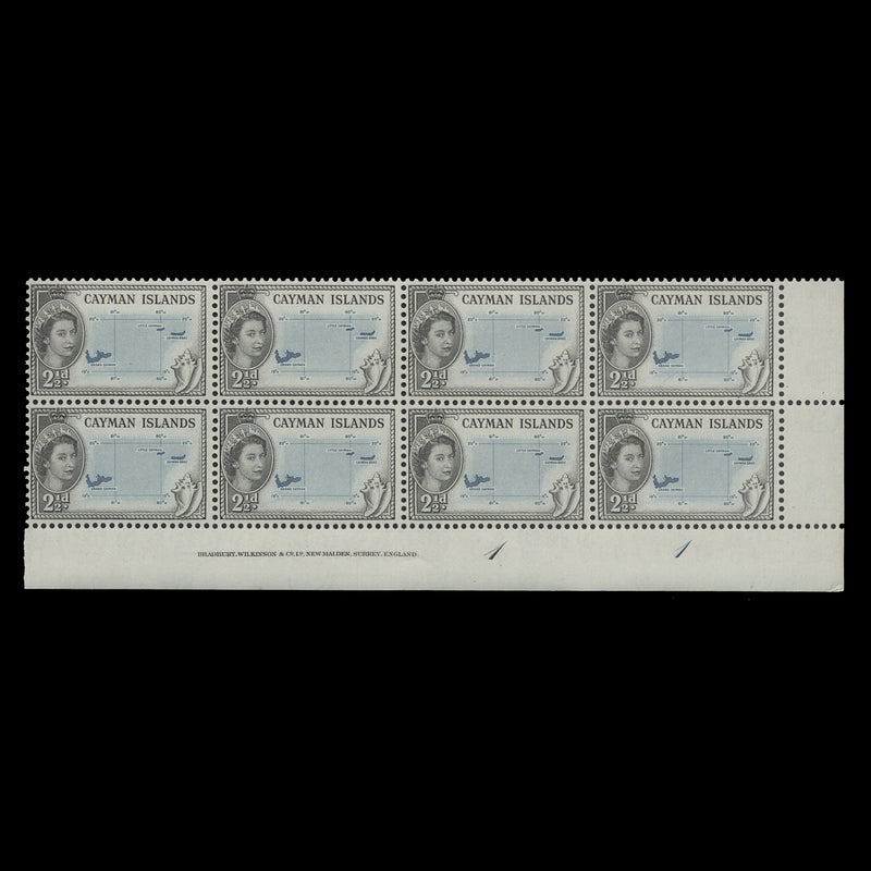 Cayman Islands 1954 (MNH) 2½d Map imprint/plate 1–1 block