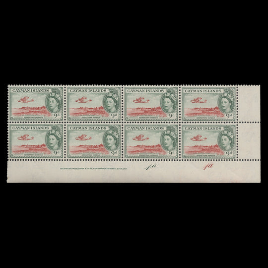 Cayman Islands 1954 (MNH) 9d Georgetown Harbour imprint/plate 1a–1a block