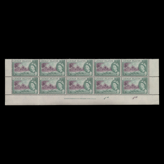 Cayman Islands 1954 (MNH) ½d Coconut Grove imprint/plate 1a–1a block