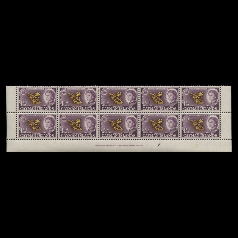 Cayman Islands 1962 (MNH) 1½d Orchid imprint/plate 1–1 block