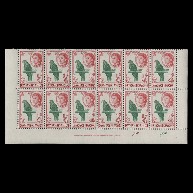 Cayman Islands 1962 (MNH) ¼d Cayman Parrot imprint/plate 2a–1a block