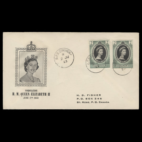 Dominica 1953 (FDC) 2c Coronation singles, GPO