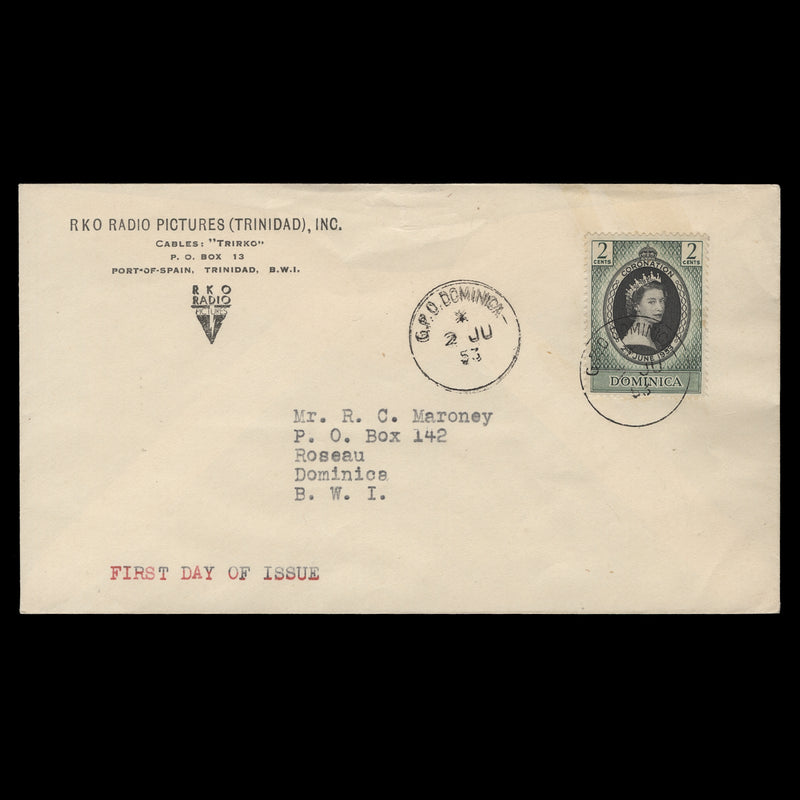 Dominica 1953 (FDC) 2c Coronation, GPO