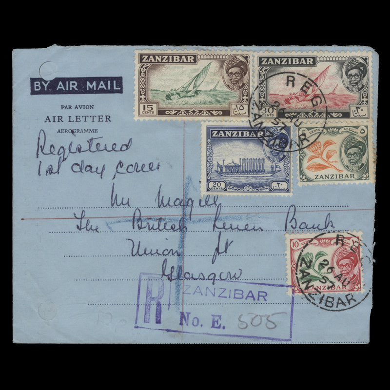 Zanzibar 1957 Definitives first day air letter
