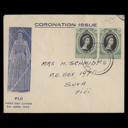 Fiji 1953 (FDC) 2½d Coronation pair, SUVA