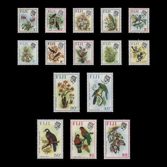 Fiji 1975-77 (MNH) Birds and Flowers definitives, spiral watermark
