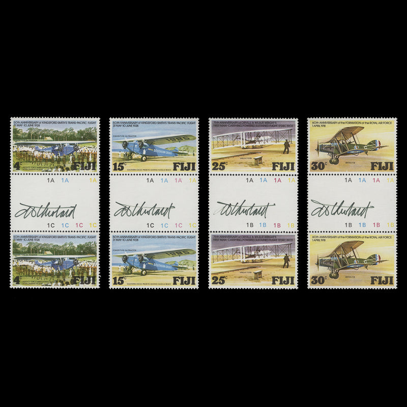 Fiji 1978 (MNH) Aviation Anniversaries gutter plate pairs signed by designer
