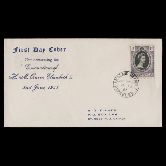 Falkland Islands Dependencies 1953 (FDC) 1d Coronation, South Georgia