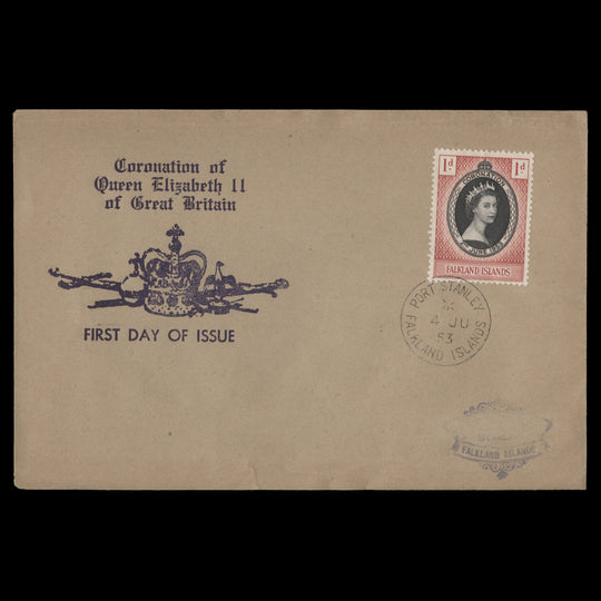 Falkland Islands 1953 (FDC) 1d Coronation, PORT STANLEY