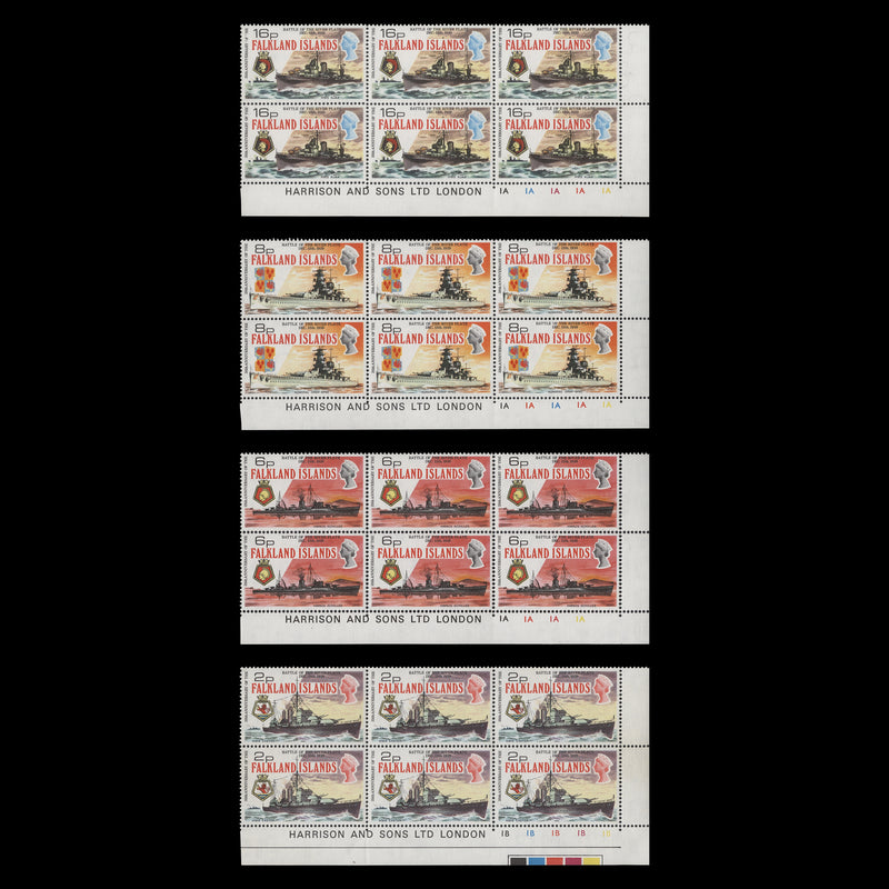 Falkland Islands 1974 (MNH) Battle of River Plate Anniversary imprint/plate blocks