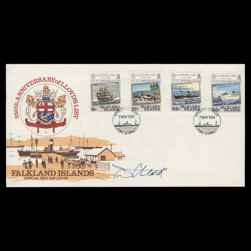 Falkland Islands 1984 Lloyd's List Anniversay first day cover signed by designer