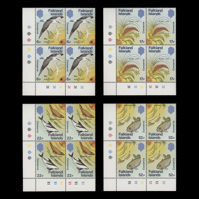 Falkland Islands 1984 (MNH) Nature Conservation traffic light/plate blocks