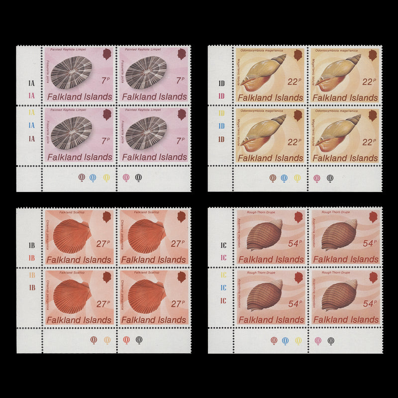 Falkland Islands 1986 (MNH) Seashells traffic light/plate blocks