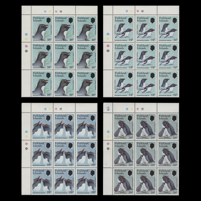 Falkland Islands 1986 (MNH) Rockhopper Penguin traffic light/plate blocks