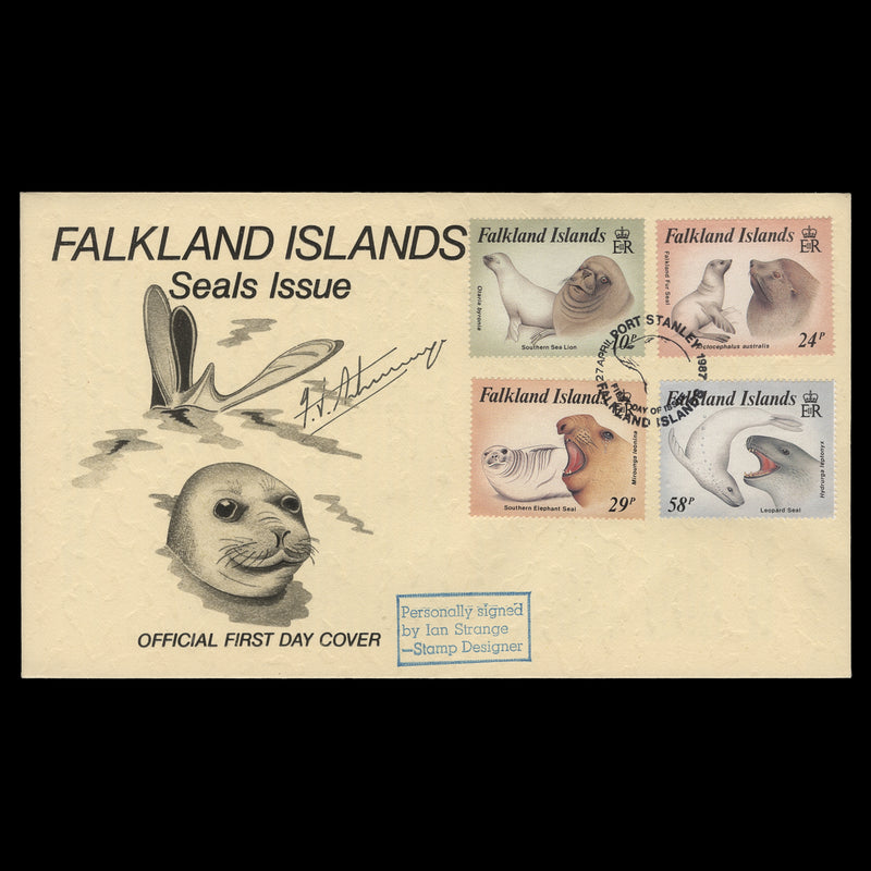 Falkland Islands 1987 Seals first day cover signed by Ian Strange