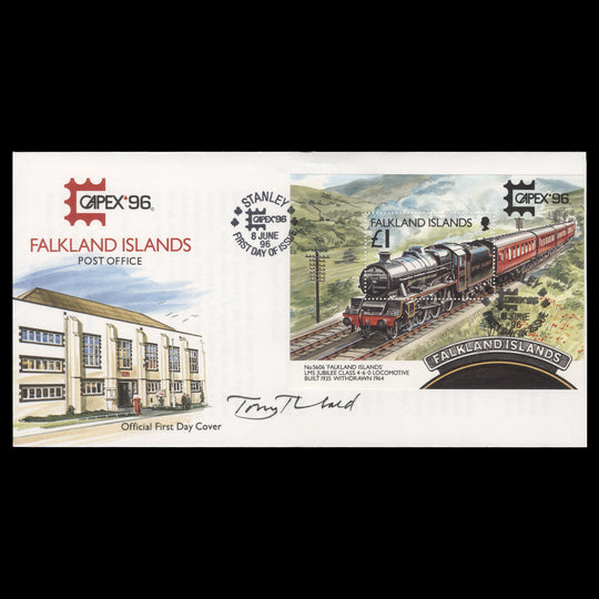 Falkland Islands 1996 Stamp Exhibition, Toronto first day cover signed by designer