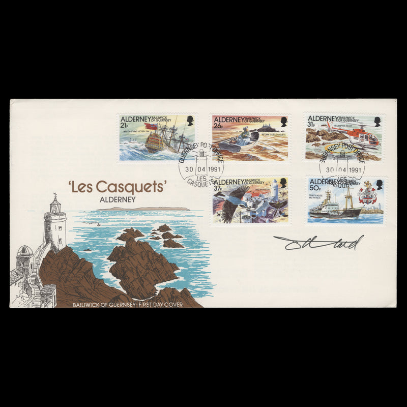 Alderney 1991 Casquets Lighthouse Automation signed first day cover
