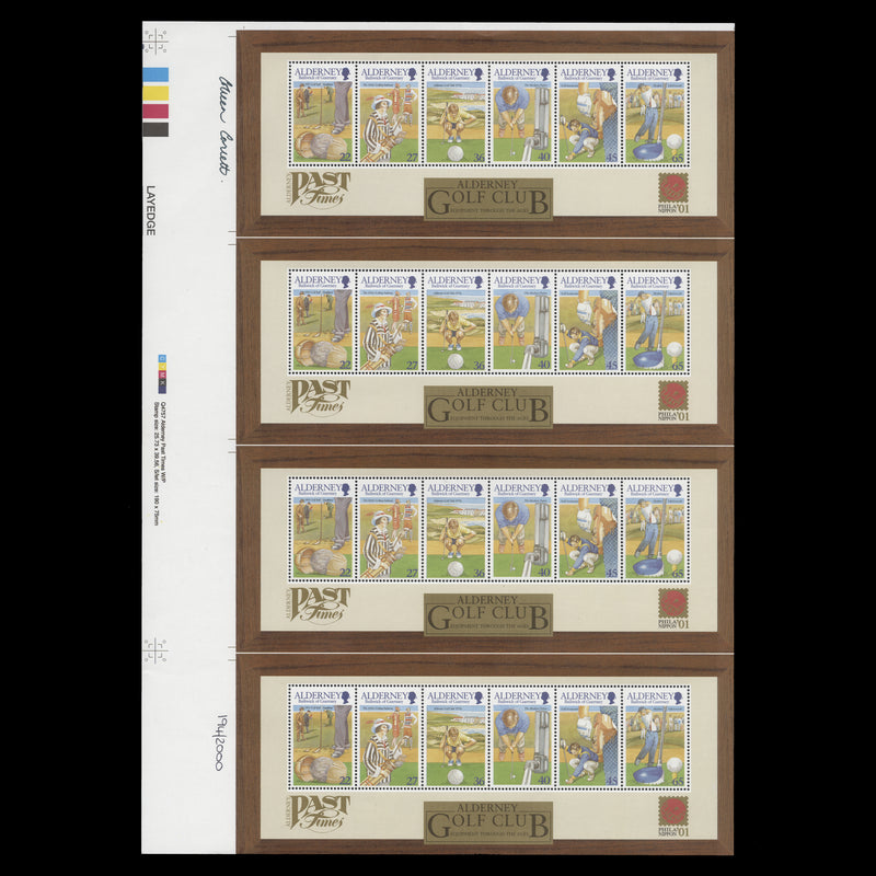 Alderney 2001 (MNH) Golf Club Anniversary press sheet signed by designer