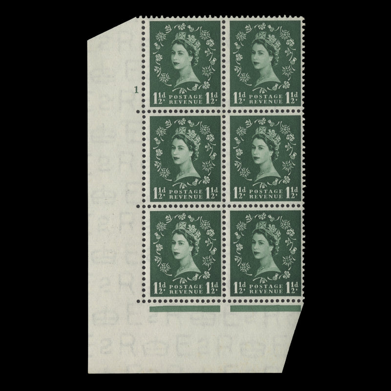Great Britain 1952 (MNH) 1½d Green cylinder 1 block, E/I, Tudor crown