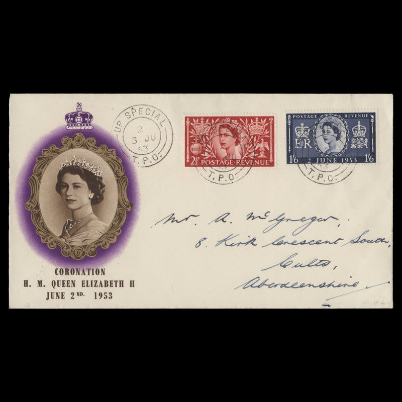Great Britain 1953 Coronation first day cover, UP SPECIAL TPO