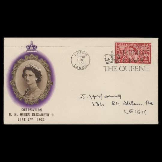 Great Britain 1953 (FDC) 2½d Coronation, LEIGH