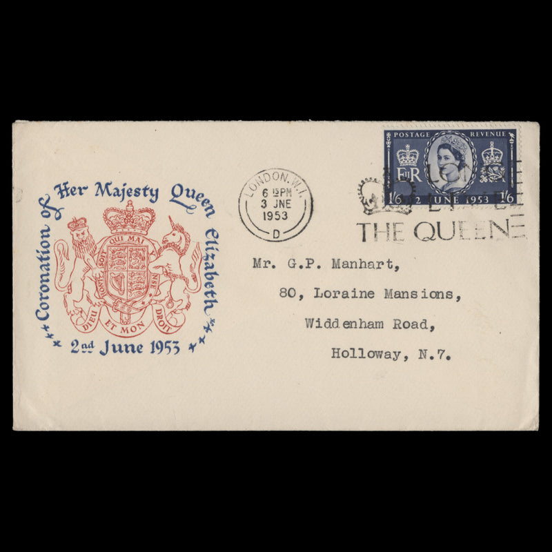 Great Britain 1953 (FDC) 1s6d Coronation, LONDON WI