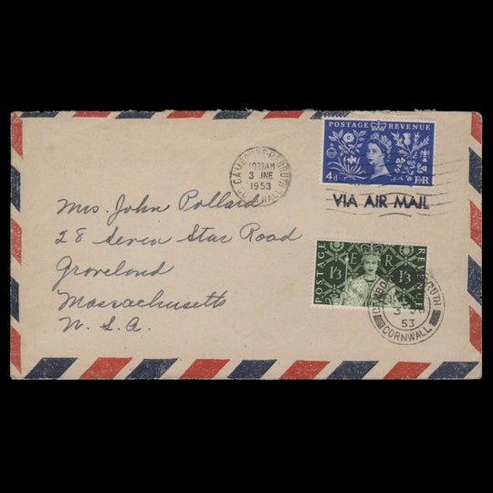 Great Britain 1953 Coronation first day cover, CAMBORNE