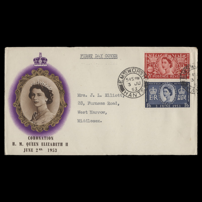 Great Britain 1953 Coronation first day cover, EMSWORTH