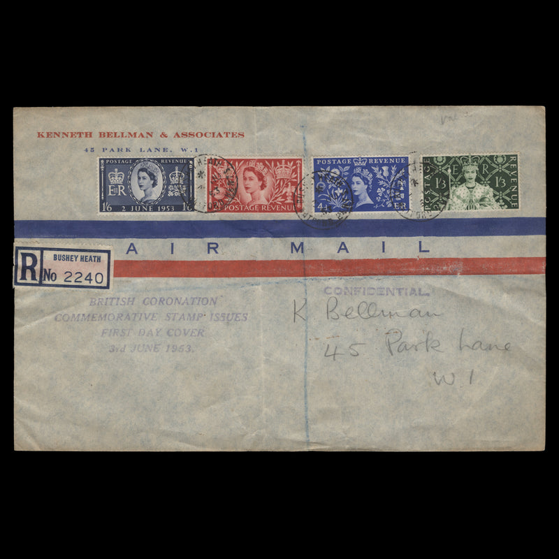 Great Britain 1953 Coronation first day cover, BUSHEY HEATH