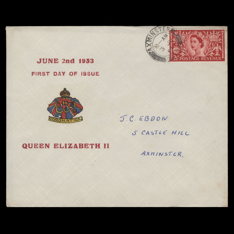 Great Britain 1953 (FDC) 2½d Coronation, AXMINSTER