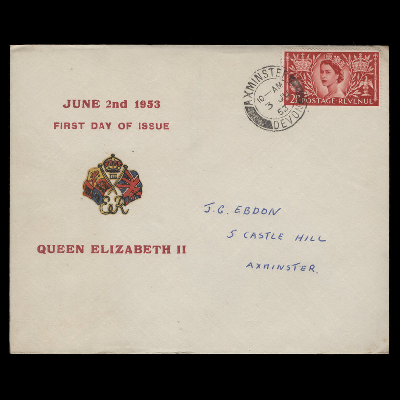 Great Britain 1953 (FDC) 2½d Coronation, AXMINSTER