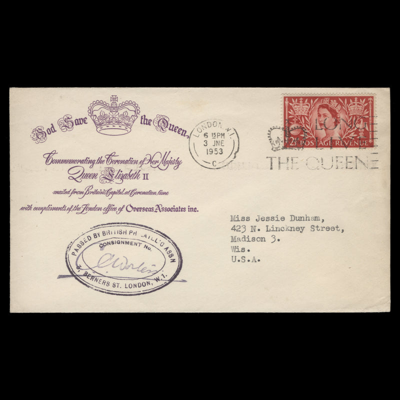 Great Britain 1953 (FDC) 2½d Coronation, LONDON