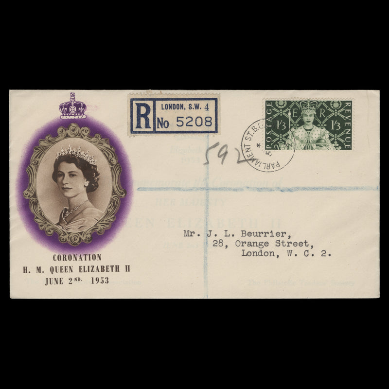 Great Britain 1953 (FDC) 1s3d Coronation, PARLIAMENT ST