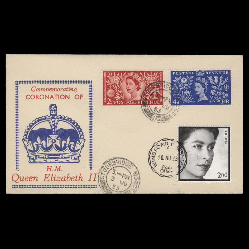 Great Britain 1953/2022 Coronation/Commemoration double-dated first day cove