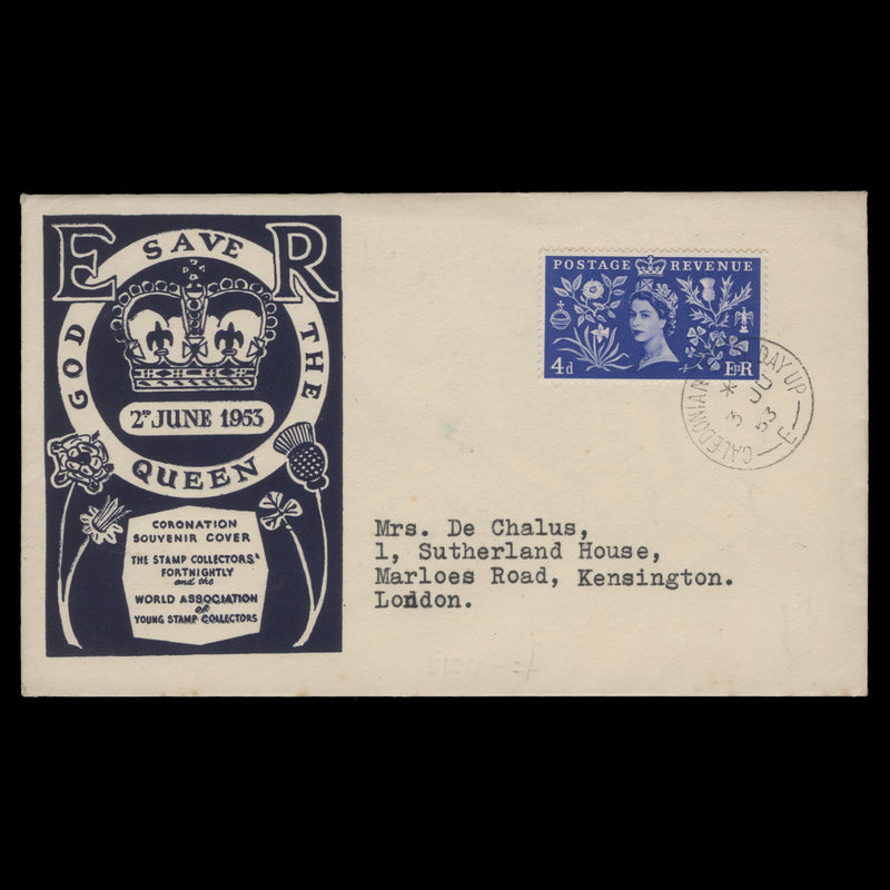 Great Britain 1953 (FDC) 4d Coronation, CALEDONIAN TPO