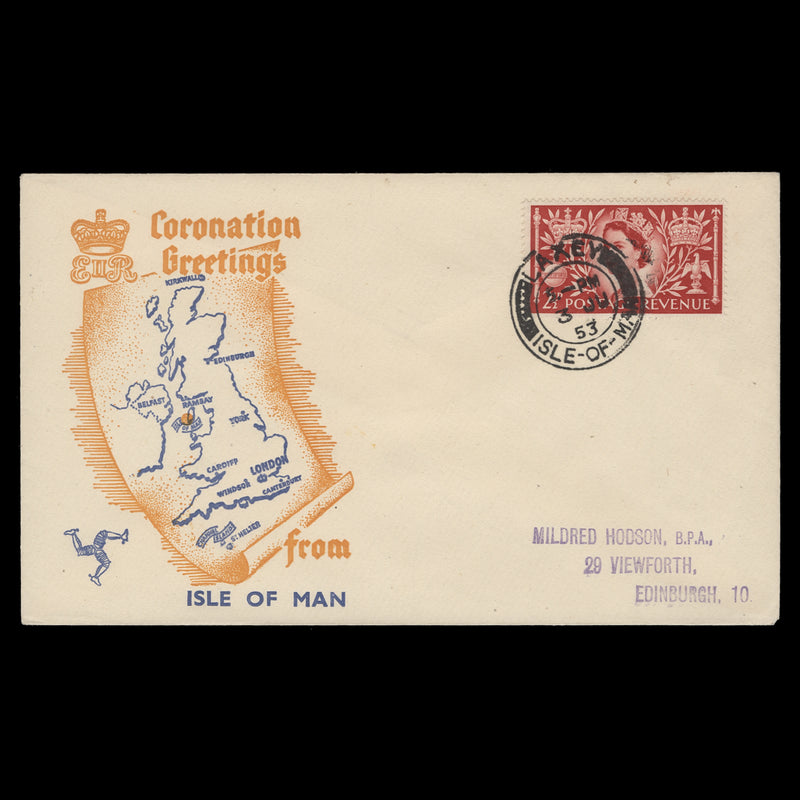 Great Britain 1953 (FDC) 2½d Coronation, LAXEY