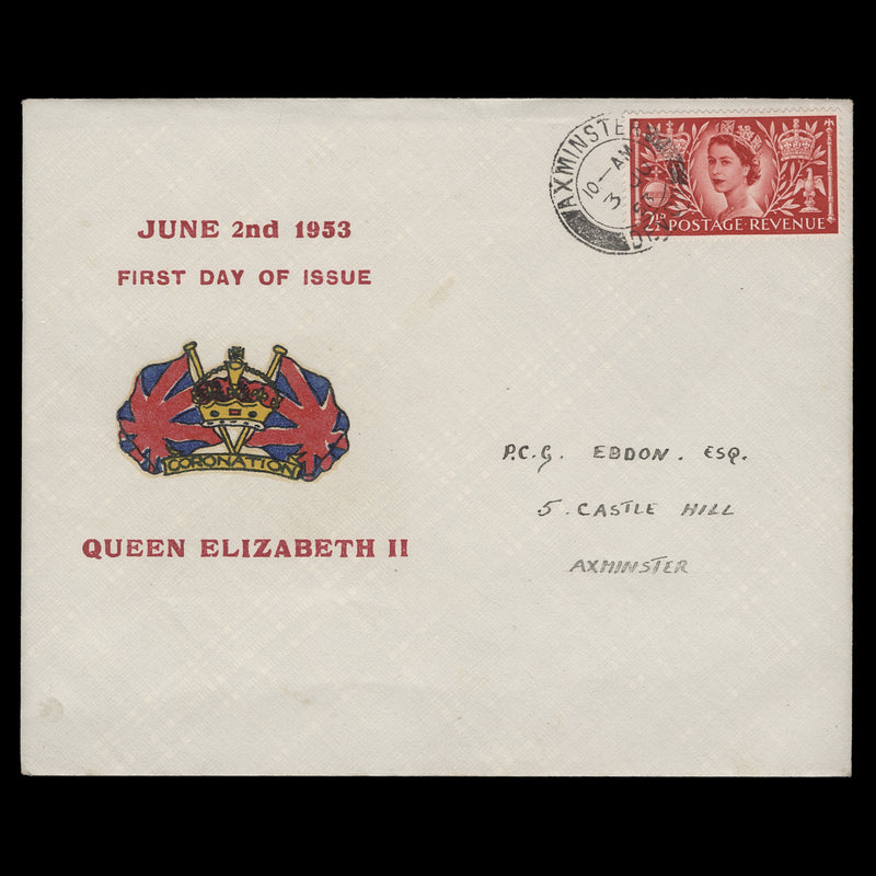 Great Britain 1953 (FDC) 2½d Coronation, AXMINSTER