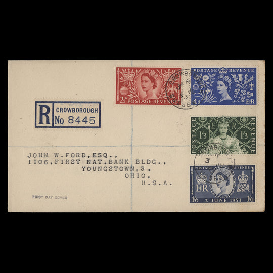 Great Britain 1953 Coronation first day cover, CROWBOROUGH
