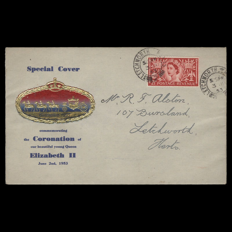 Great Britain 1953 (FDC) 2½d Coronation, LETCHWORTH