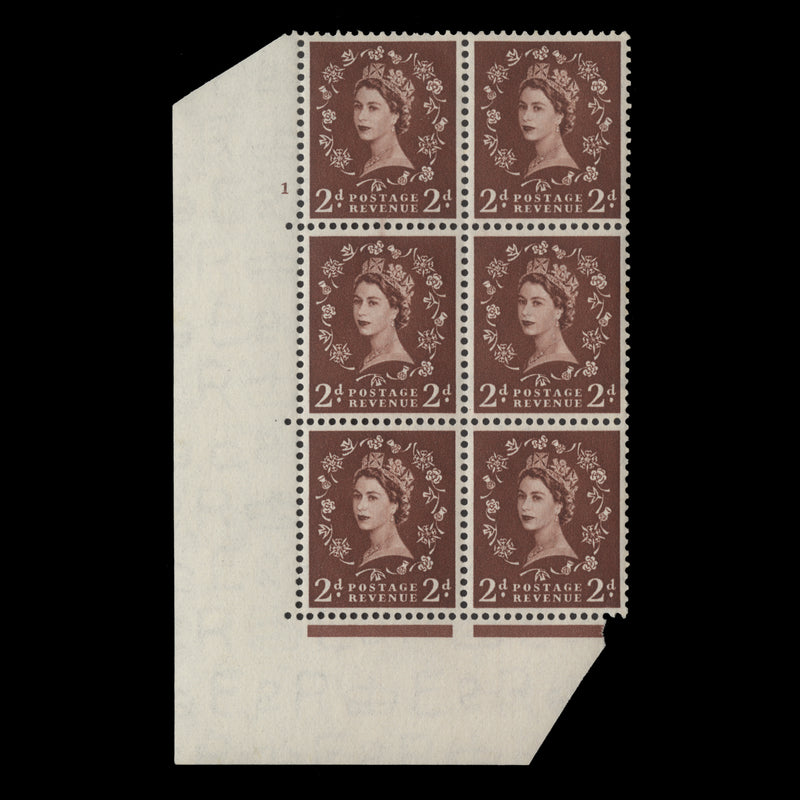 Great Britain 1953 (MNH) 2d Red-Brown cylinder 1 block, E/I, Tudor crown